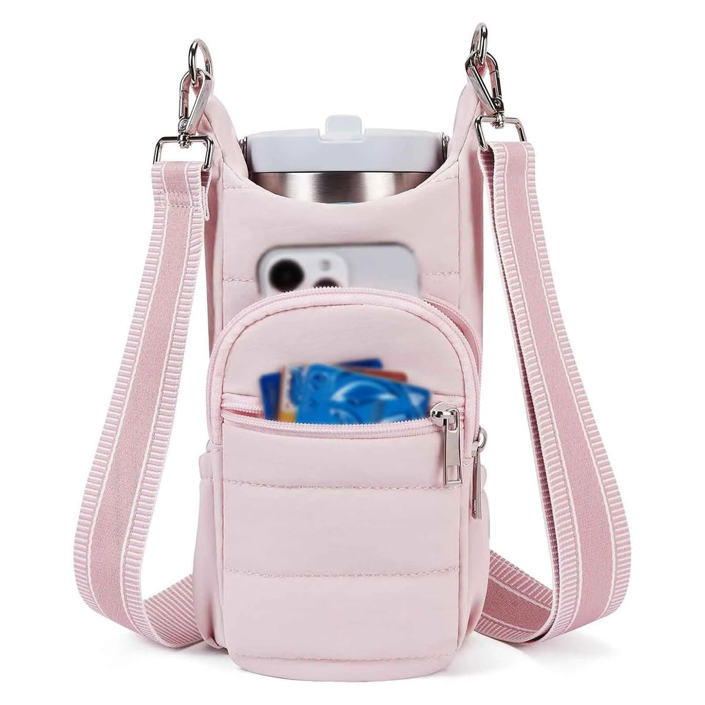 Bicycle-mounted water bottle bag in black pink or beige cloth with modern simplicity design