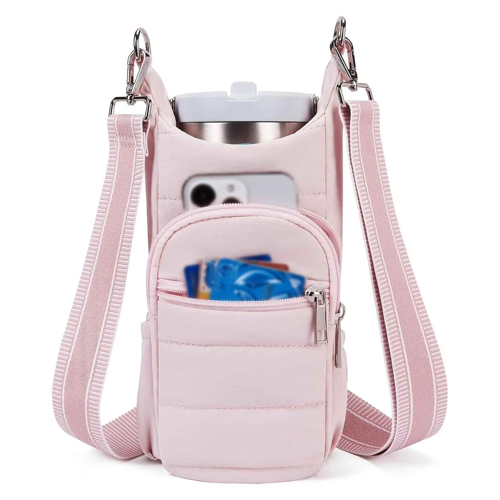 Bicycle-mounted water bottle bag in black pink or beige cloth with modern simplicity design