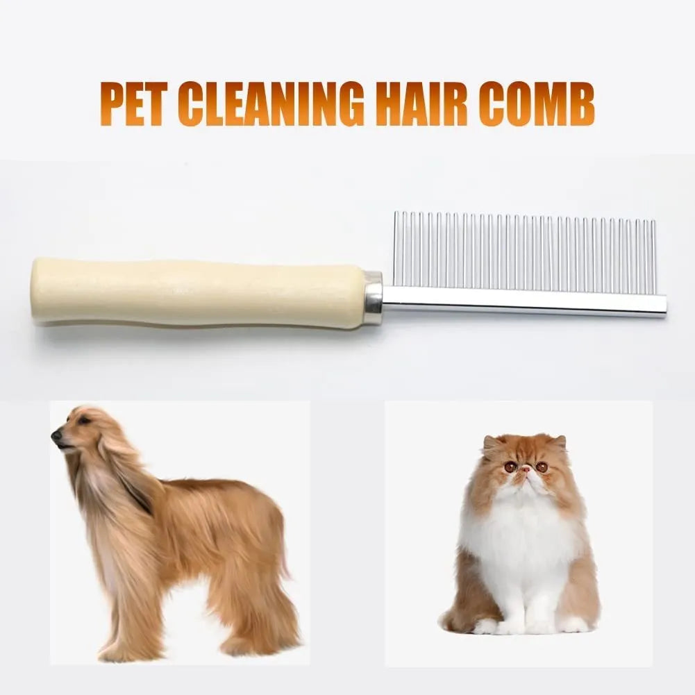 Wooden handle pet grooming comb for dogs and cats with smooth polished needles